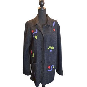 Vintage Canvasbacks Wool Jacket Womens Size XL Gray Geometric (Button Missing)